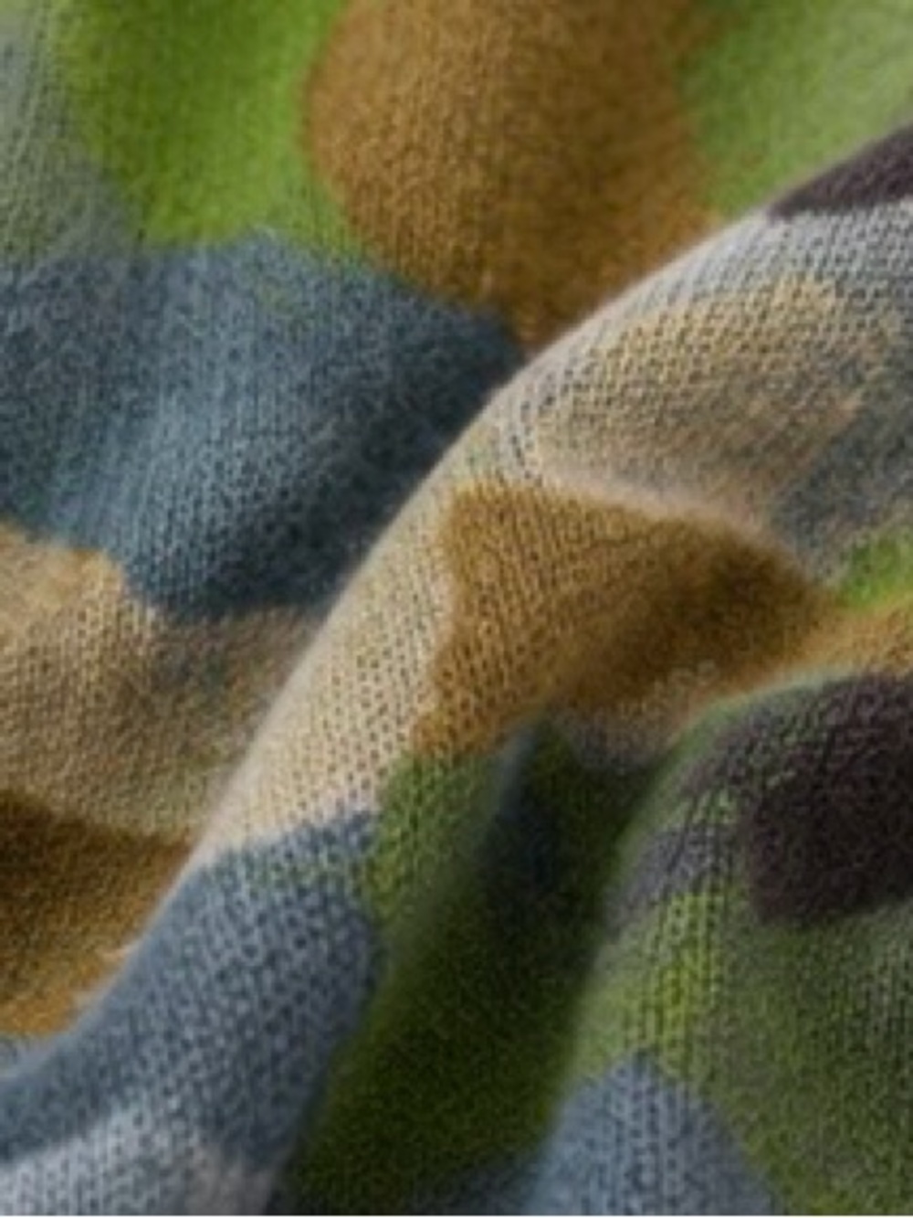 Two by Vince Camuto Camo Cotton Sweater Neon Trim Green Blue Size L EUC - Picture 3 of 5